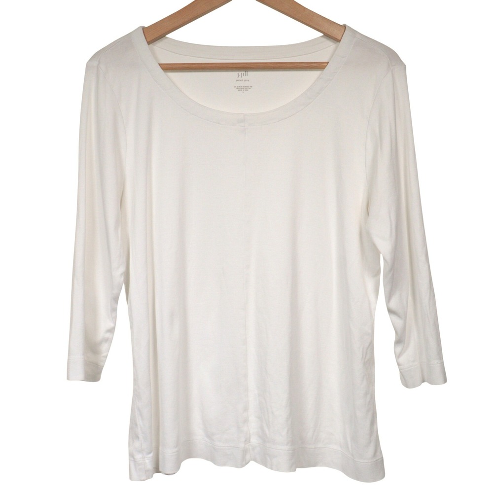 J. Jill 3/4 Sleeve Seamed Tee Women L Perfect Pima Cotton Knit Top White EUC